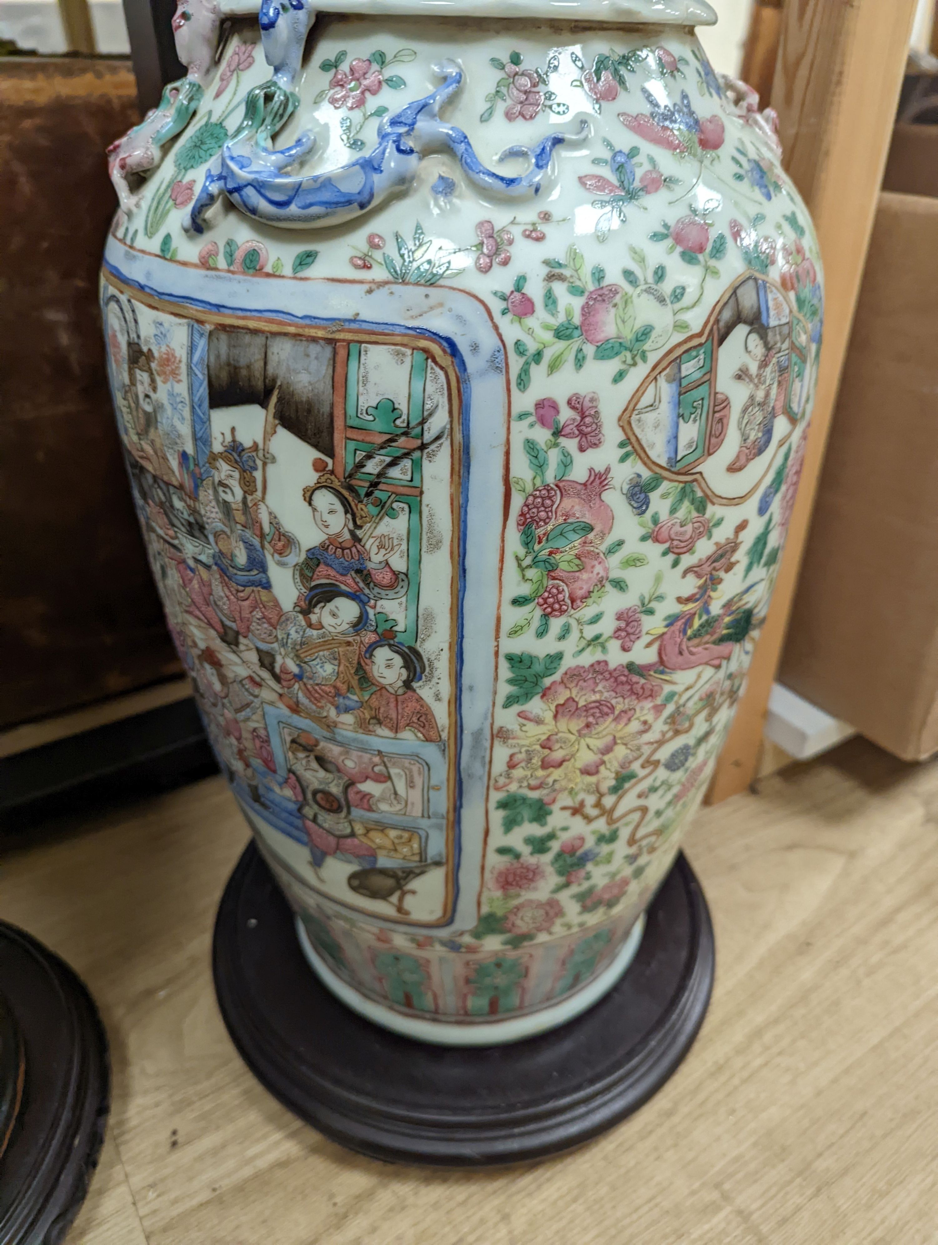 A large Chinese crackle glaze vase, late 19th/early 20th century and a large Chinese famille rose vase, late 19th century, tallest 60 cm.